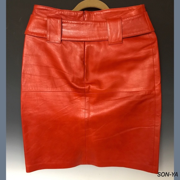 SONYA Orange Leather Skirt - Picture 4 of 5